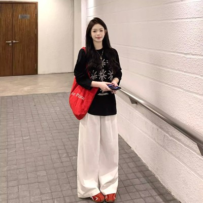 百搭长袖单件圆领美式复古通勤