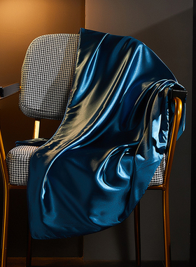 轻奢真丝被套丝滑裸睡桑蚕丝绸缎被罩冰丝蓝色单双人被单纯色单件