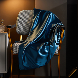 轻奢真丝被套丝滑裸睡桑蚕丝绸缎被罩冰丝蓝色单双人被单纯色单件