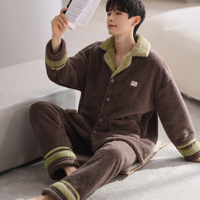 冬天高级感珊瑚绒男士家居服套装