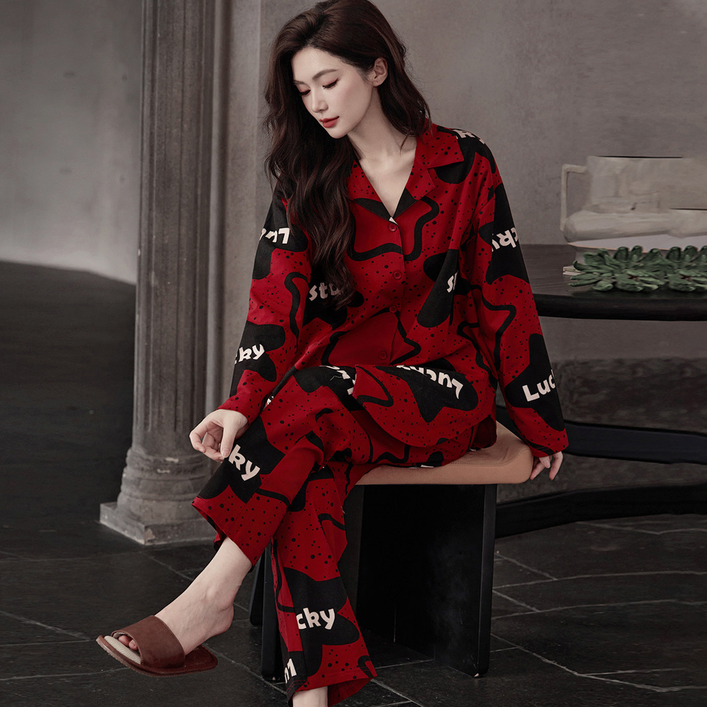 维多利亚纯棉睡衣女款春秋季大红色本命年高级感长袖可外穿家居服