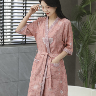 维多利亚纯棉纱布睡袍女款2026新款吸水速干浴袍晨袍优雅家居服夏