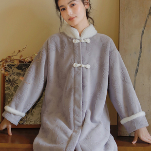 维多利亚珊瑚绒睡裙女款2025新款冬季加厚国风新中式高级感家居服