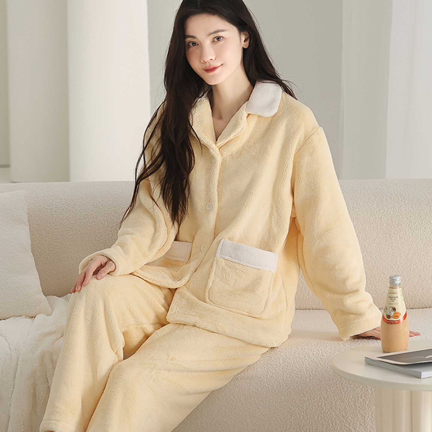 纯色小清新珊瑚绒冬天女士家居服