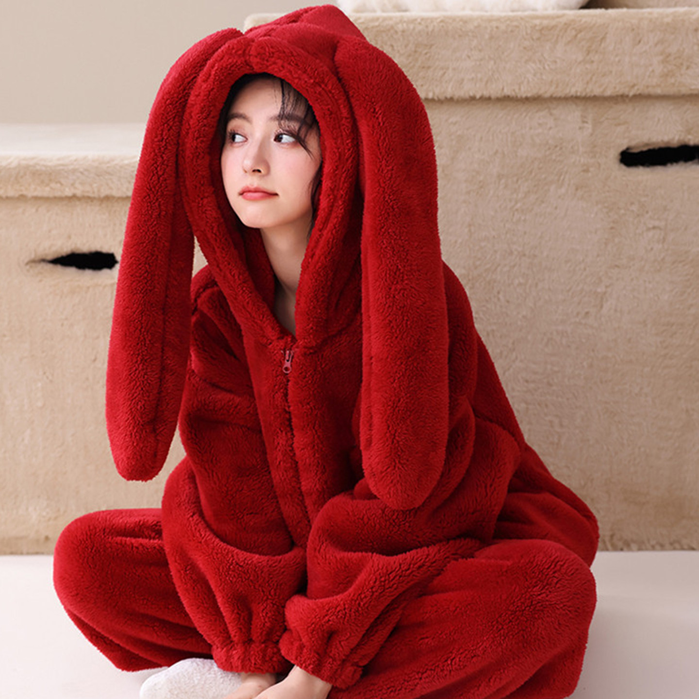 维多利亚红色新年珊瑚绒睡衣女款冬季加厚保暖本命年长耳兔家居服,女士内衣/男士内衣/家居服,睡衣/家居服套装,淘宝优惠券,粉丝福利购,淘宝优惠卷