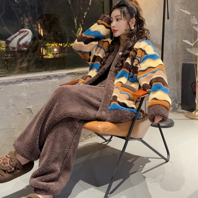 加厚轻奢慵懒风珊瑚绒女士睡衣冬