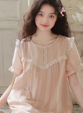 维多利亚纯棉睡裙女款2026新款可爱夏季短袖睡衣清纯高级感家居服