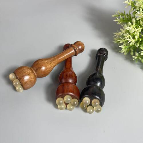 羊角莲蓬拨筋棒檀木刮痧护肤棒女士家用眼周面部按摩放松美容工具