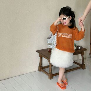 春季新款女童韩版字母宽松慵懒风薄款针织上衣儿童洋气百搭套头衫