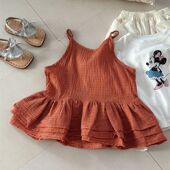 新款 女童洋气时髦吊带格子上衣儿童韩版 叠穿无袖 26夏季 娃娃衫 上衣