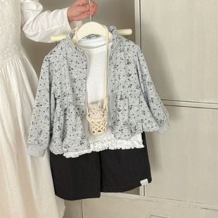 26春季新款女童洋气碎花拉链衫上衣儿童女孩韩版时髦花边下摆外套