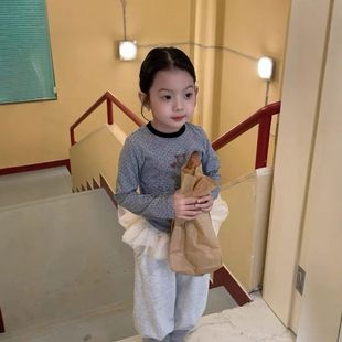 子潮 女童春季 新款 ins网纱甜美假两件卫裤 儿童洋气韩系百搭休闲裤