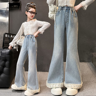 春秋2025新款 弹力微喇牛仔裤 儿童修身 子女孩大童春季 裤 女童喇叭裤