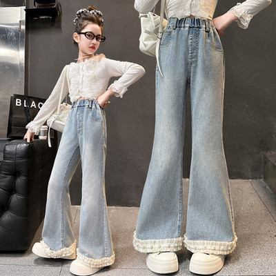 女童喇叭裤春秋2025新款儿童修身裤子女孩大童春季弹力微喇牛仔裤