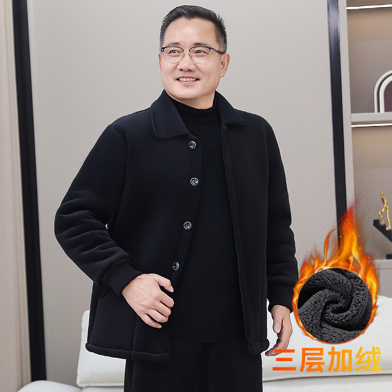 中老年男装加绒加厚保暖棉衣