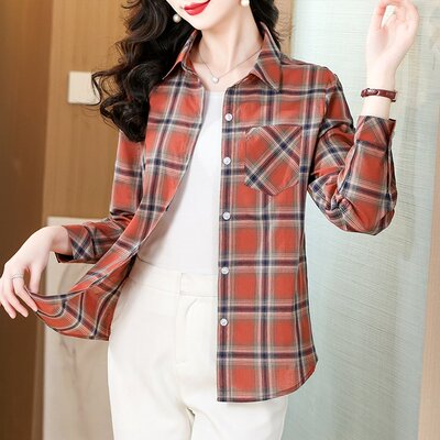 春秋新款中老年女装长袖衬衫纯棉格子休闲衬衣全棉妈妈薄上衣防晒