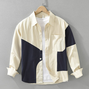 方圆八百米许凯陈辉同款拼色个性潮衬衫春季新款纯棉衬衣男装外套