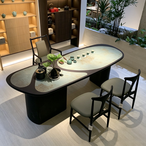 新中式岩板茶桌茶台现代简约设计师款黑胡桃木功夫茶室家具可定制