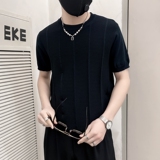 ZZ01-P58社会小伙男士夏季新款肌理条纹针织冰凉圆领纯色短袖T恤，男装针织衫/毛衣，电商B363-1