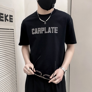 TX09-P48-社会小伙白色短袖T恤男夏轻奢简约小众设计高级感男潮图片