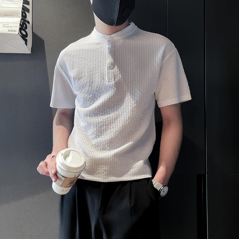 TX05-特P48控68黑色夏季新款冰丝纯色社会小伙店主风短袖T恤男,男装T恤,电商B363-1