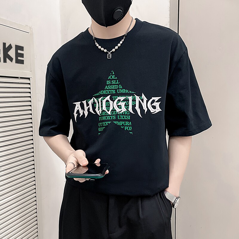 TX11-P48-社会小伙白色男士短袖印花T恤潮流,男装T恤,电商B363-1