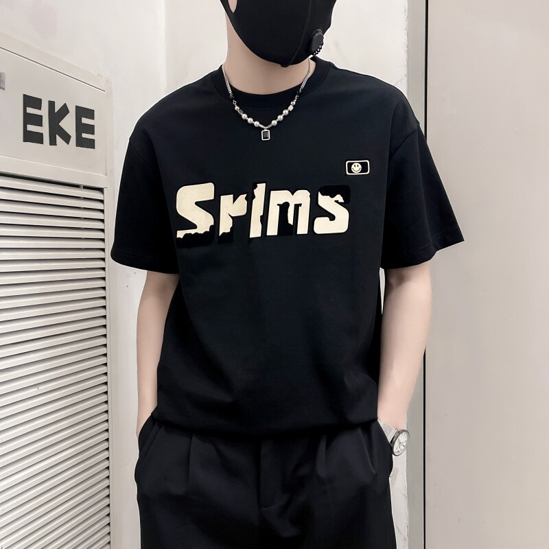 TX08-P48-2023社会小伙黑色时尚潮流百搭t恤潮牌字母印花短袖，男装T恤，电商B363-1