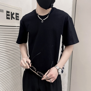 TX15-P48社会小伙男装落肩T恤春季新品简约时尚拼接设计短袖T恤图片