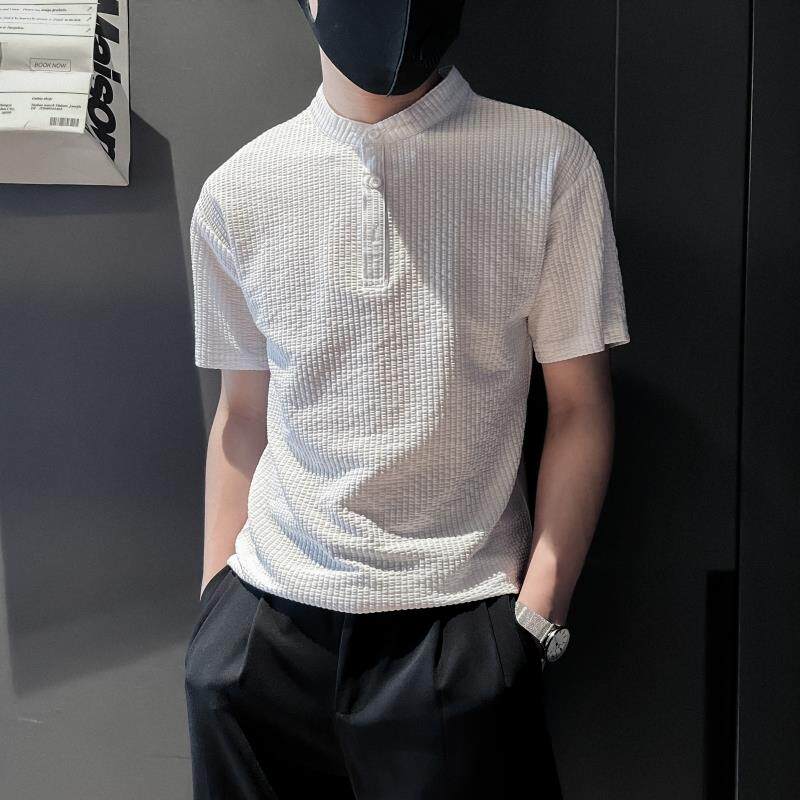 TX05-特P48控68黑色夏季新款冰丝纯色社会小伙店主风短袖T恤男,男装T恤,电商B363-1