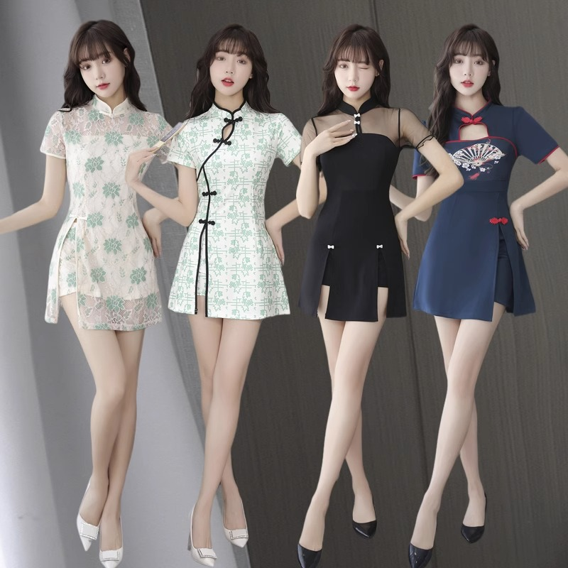 遮肚显瘦旗袍中国风酒店佳丽夜场工作服桑拿连衣裙足浴按摩技师服