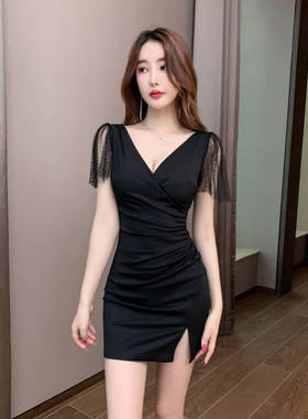 夜总会连衣裙女深V礼服足疗足浴技师工作服性感包臀夜场上班衣服