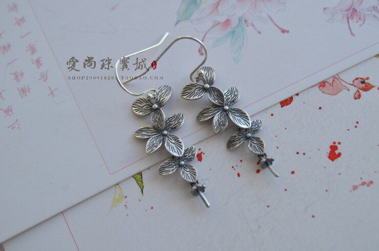 SILVER EARRINGS RETRO FROSTED LEAF EARRINGS STICKABLE JADE PEARL DIY  EARRINGS ACCESSORIES