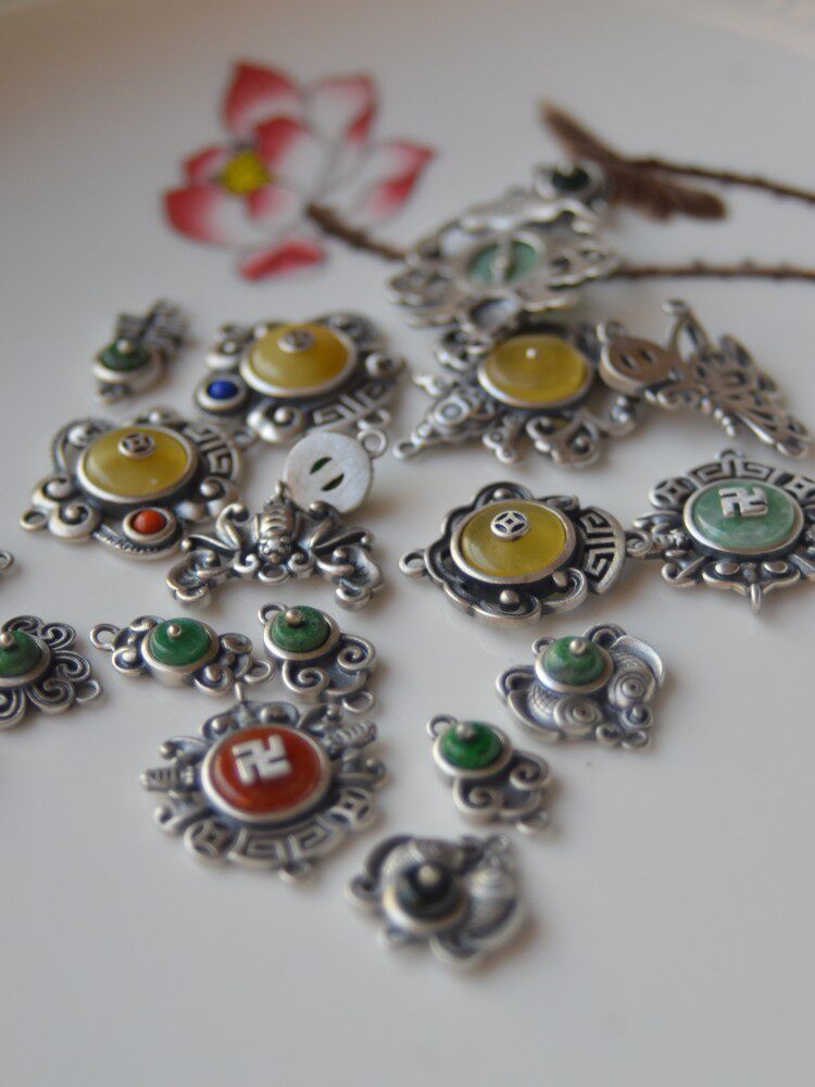 연결 반지 복고풍 서리로 덥은 양방향 반지 물고기 자리 XIANGYUN 나비 드라이 블루 스톤 DIY 액세서리와 상감