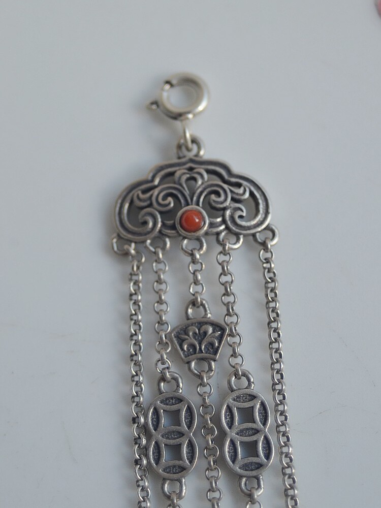술 펜던트 RUYI 구리 동전 남부 붉은 옥으로 상감 DIY  주얼리 술 펜던트 실버 귀걸이