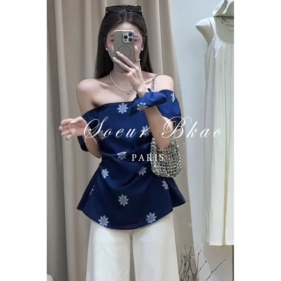 法国SOEURBKAC法式蓝色碎花女夏