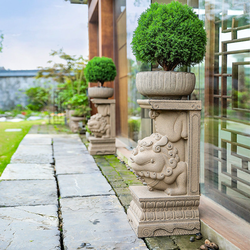陋石坊仿石狮子摆件石雕门墩抱鼓石一对户外庭院造景布置花园装饰,家居饰品,装饰摆件,淘宝优惠券,粉丝福利购,淘宝优惠卷