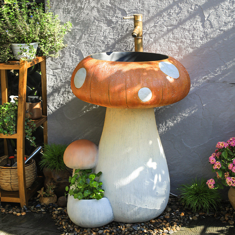 陋石仿新中式户外洗手盆庭院花园露台阳台一体立柱盆原创洗脸盆