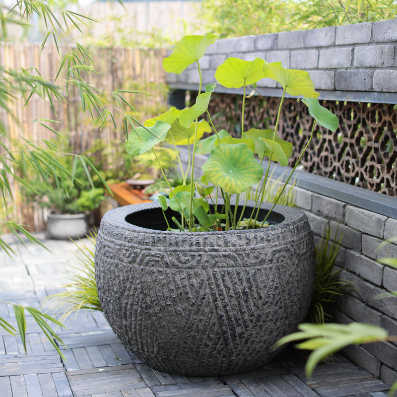 陋石坊户外园林庭院鱼池造景草坪花园装饰摆饰阳台布置大口径花盆