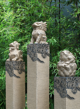拴马桩石雕貔貅仿古拴马柱麒麟门口摆件庭院花园布置造景装饰立柱