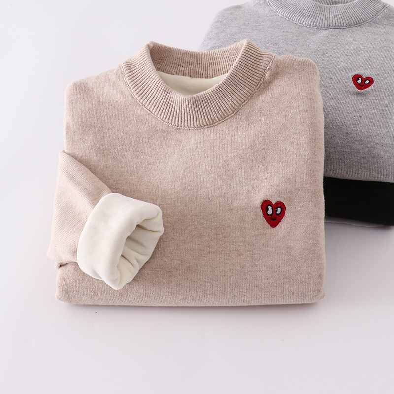 儿童加绒圆领全棉毛衣套头毛线衫