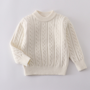 男女孩圆领麻花毛衣儿童貂绒套头针织线衫小中童加厚百搭打底外套
