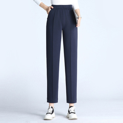 春季跨境新款高腰直筒裤女烟管裤大码松紧腰西裤女通勤休闲女裤