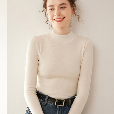 2024秋冬新款山羊绒针织打底衫女长袖半高领修身保暖显瘦毛衣内