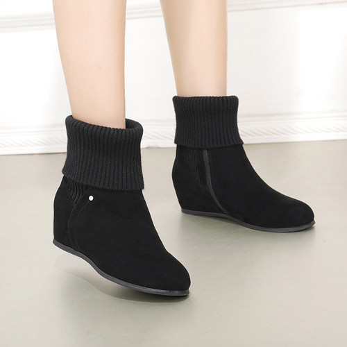 真皮雪地靴坡跟女靴哈森