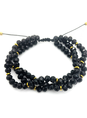 欧美跨境复古黑色切面水晶珠手链多层手工串珠编织可调节手链