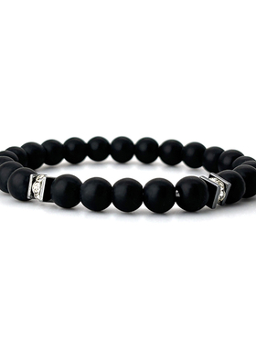 欧美时尚时尚个性风黑磨砂黑石手链两件套弹力叠戴手串手饰