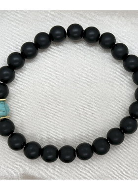 简约黑石圆珠金色方形隔片珠珠手链男女士