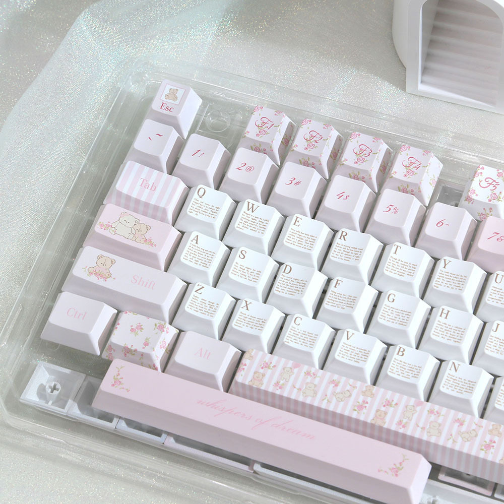 小熊花谏键帽MOA粉色黑粉色配色PBT圆润可爱卡通键帽适配机械键盘