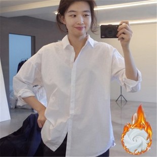 长袖白衬衫女上衣2022秋冬韩版宽松内搭寸衫职业纯棉白色衬衣春秋