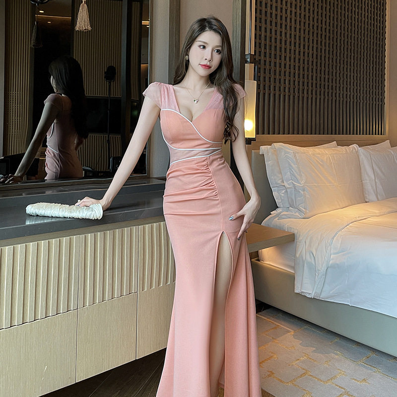 KTV露肩打底透视连衣裙深v性感长款礼服推拿工衣公关佳丽夜店女装,女装/女士精品,礼服/晚装,淘宝优惠券,粉丝福利购,淘宝优惠卷